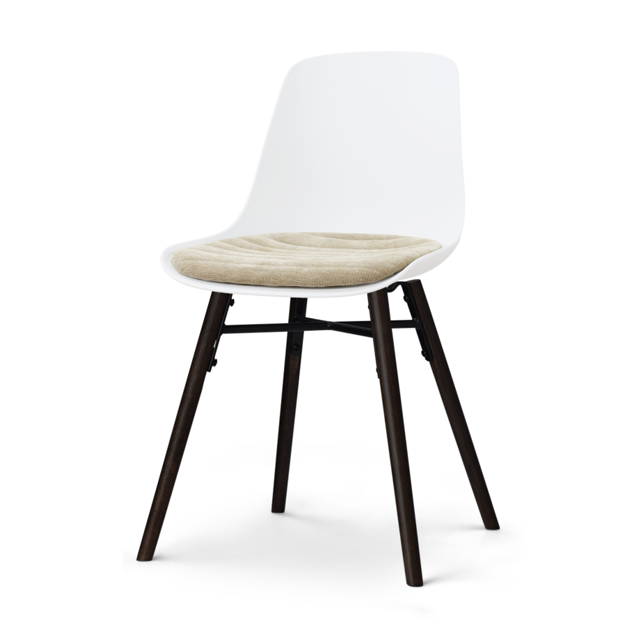 Nena-Liv eetkamerstoel wit met nougatbruin zitkussen - zwart houten onderstel afbeelding 1