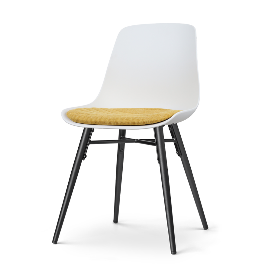 Nena-Liv eetkamerstoel wit met okergeel zitkussen - zwart houten onderstel Nena-Liv eetkamerstoel wit met okergeel zitkussen - zwart houten onderstel afbeelding 1