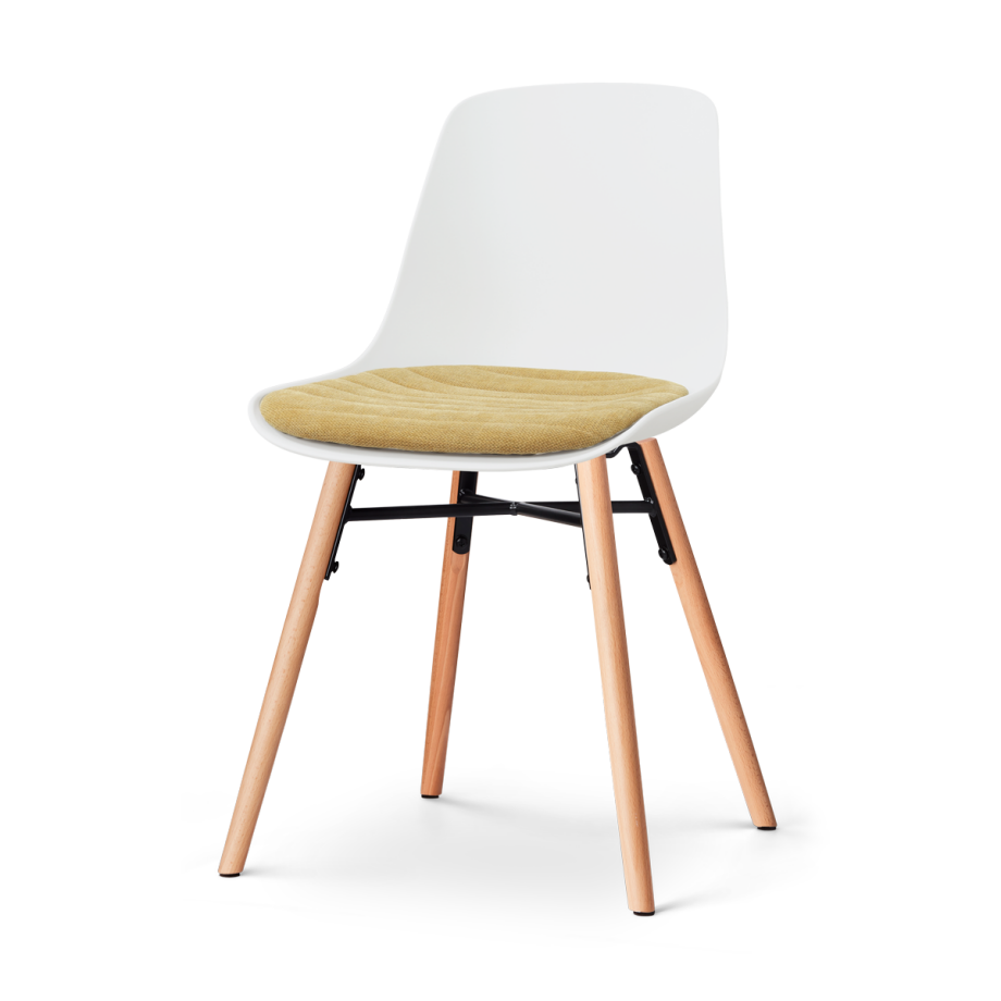 Nena-Liv eetkamerstoel wit met warm oker zitkussen - houten onderstel afbeelding 1