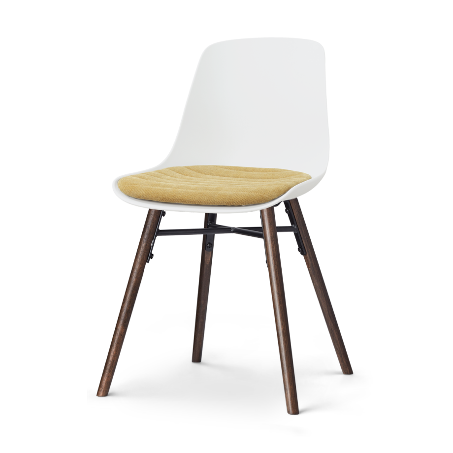 Nena-Liv eetkamerstoel wit met warm oker zitkussen - walnoot houten onderstel afbeelding 1