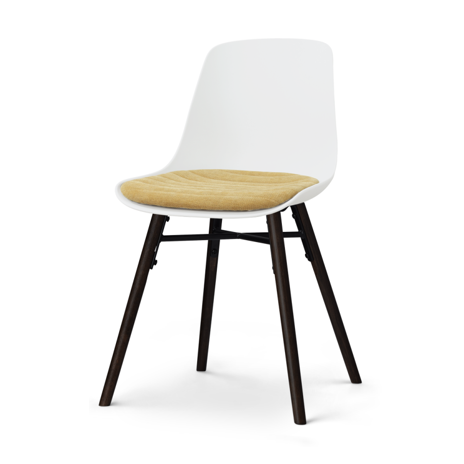 Nena-Liv eetkamerstoel wit met warm oker zitkussen - zwart houten onderstel afbeelding 1