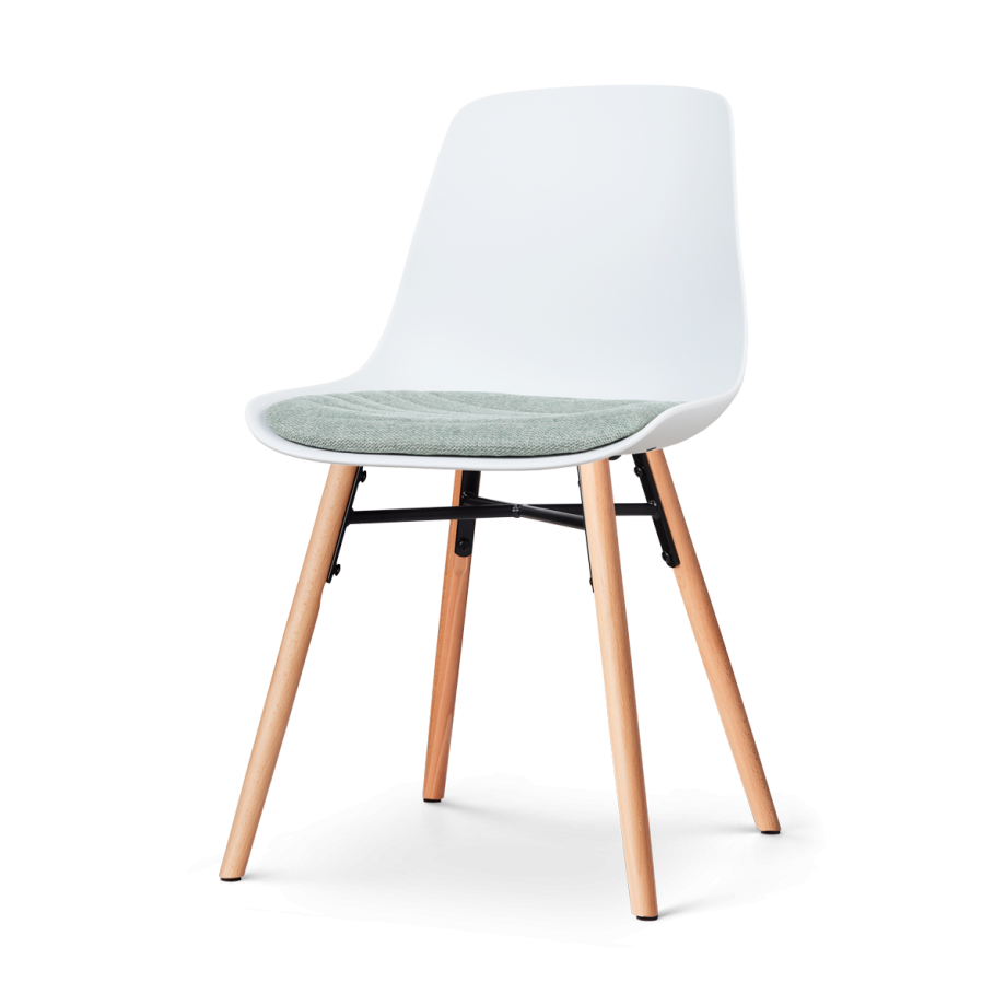 Nena-Liv eetkamerstoel wit met zacht groen zitkussen - houten onderstel afbeelding 1