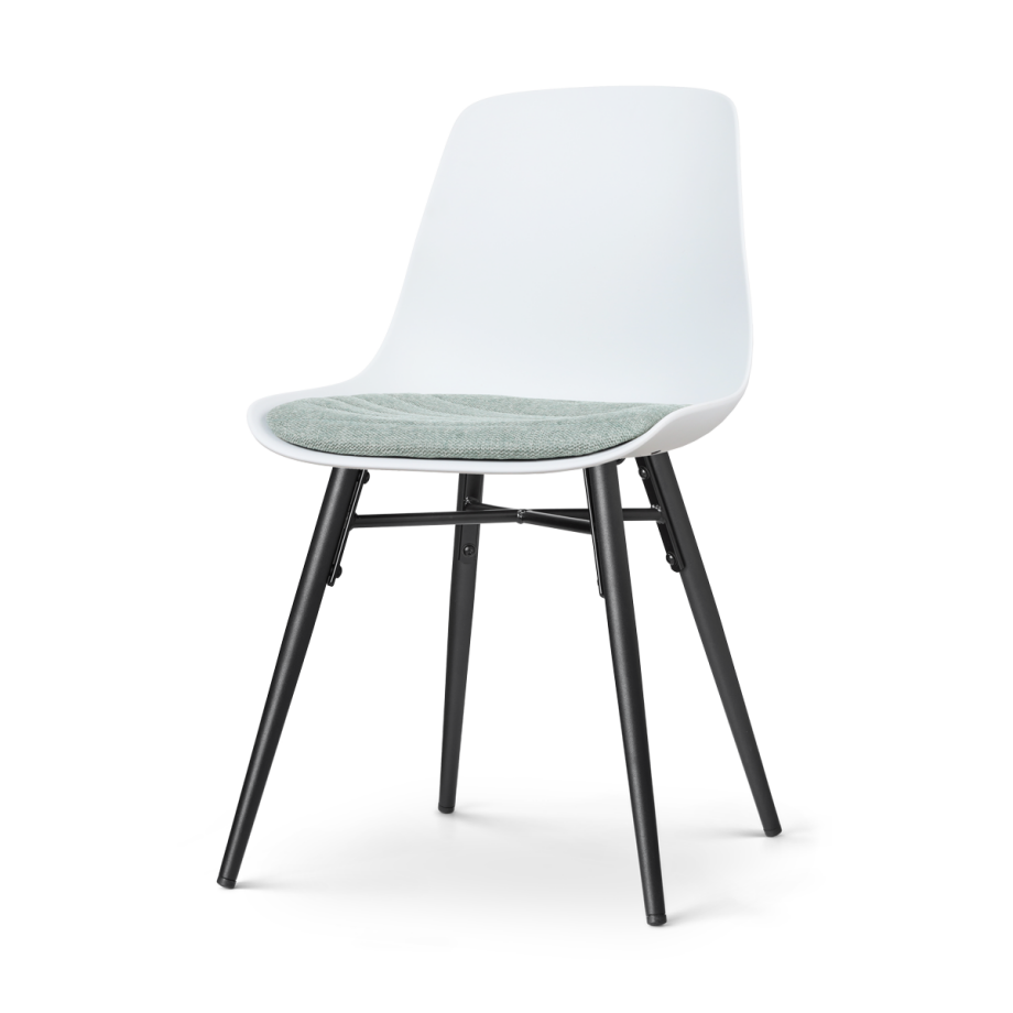Nena-Liv eetkamerstoel wit met zacht groen zitkussen - zwart houten onderstel Nena-Liv eetkamerstoel wit met zacht groen zitkussen - zwart houten onderstel afbeelding 1