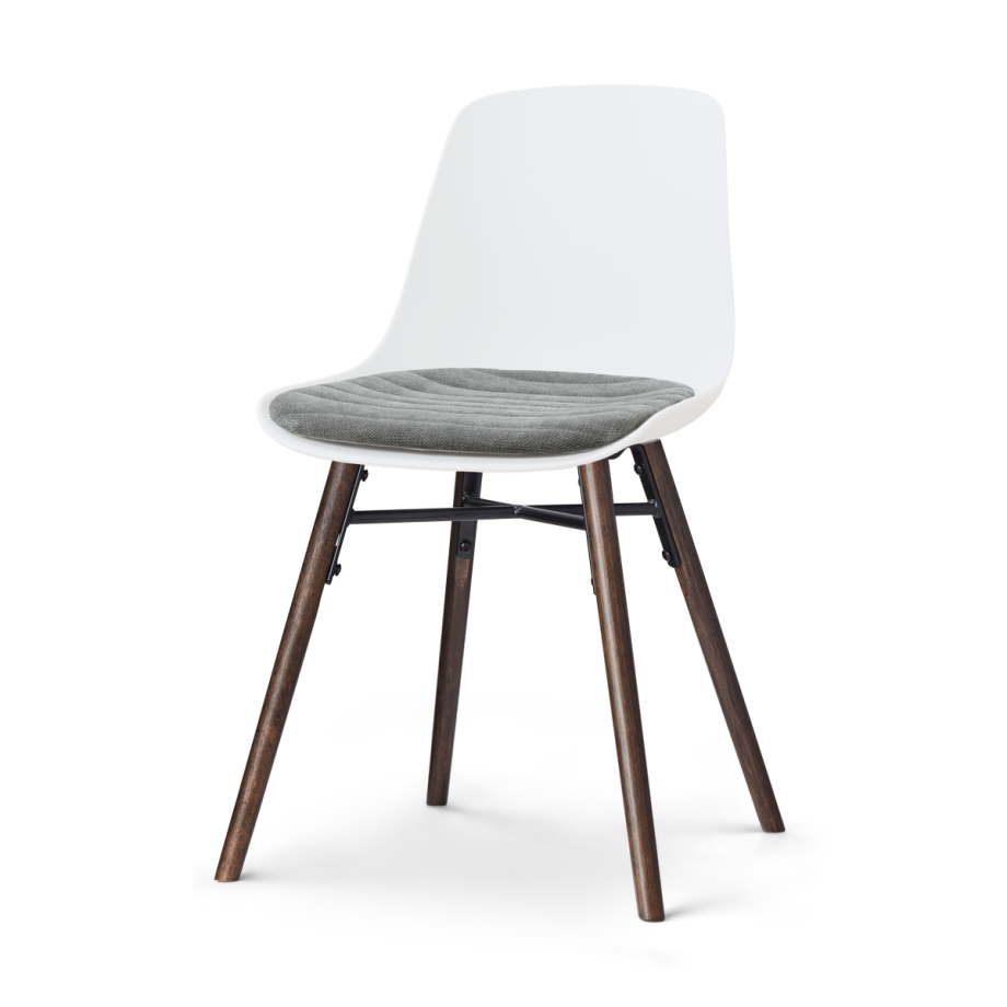 Nena-Liv eetkamerstoel wit met zeegrijs zitkussen - walnoot houten onderstel afbeelding 1