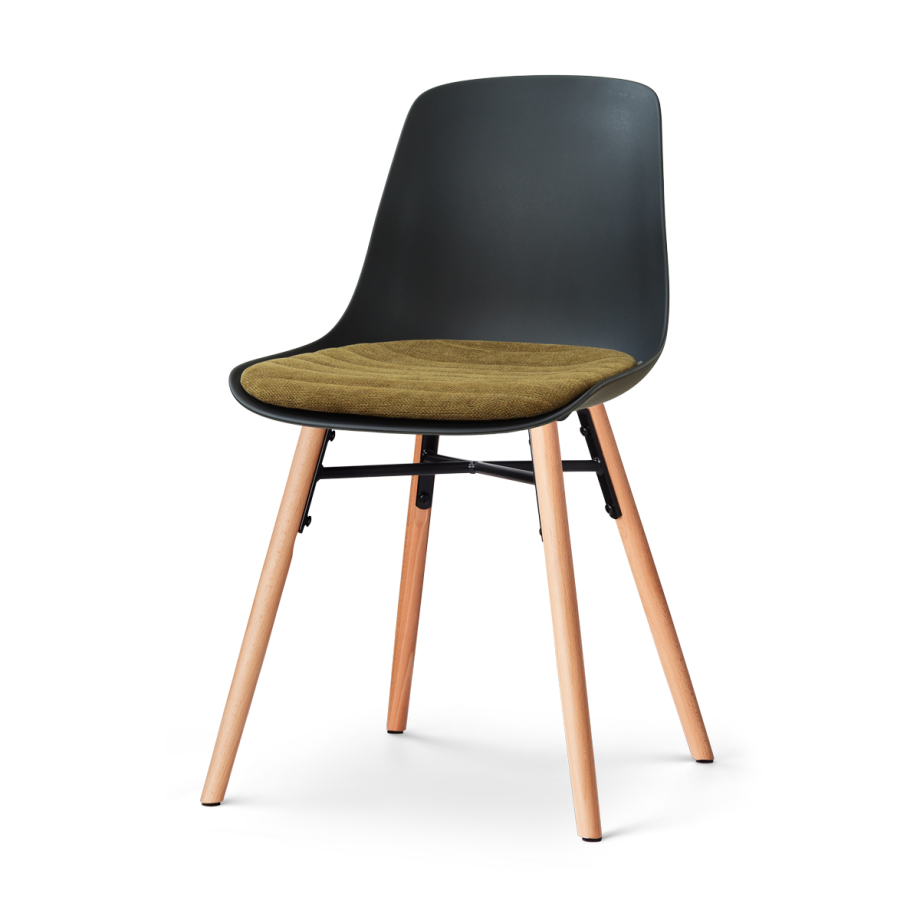 Nena-Liv eetkamerstoel zwart met mosgroen zitkussen - houten onderstel Nena-Liv eetkamerstoel zwart met mosgroen zitkussen - houten onderstel afbeelding 1