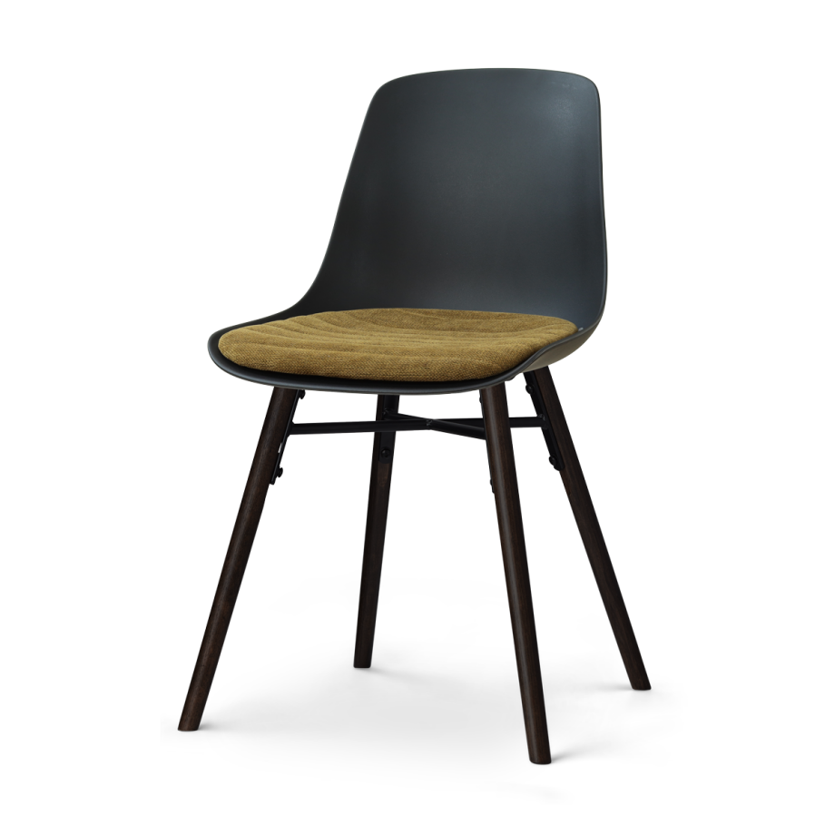 Nena-Liv eetkamerstoel zwart met mosgroen zitkussen - zwart houten onderstel Nena-Liv eetkamerstoel zwart met mosgroen zitkussen - zwart houten onderstel afbeelding 1