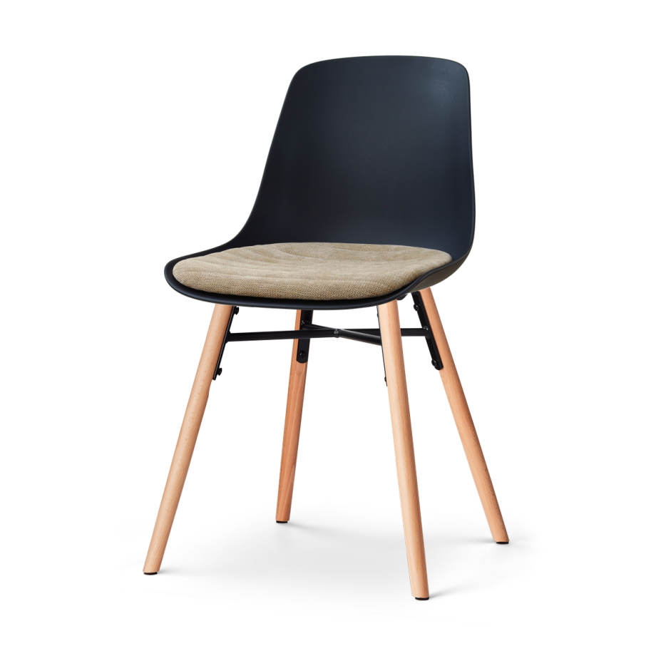 Nena-Liv eetkamerstoel zwart met nougatbruin zitkussen - houten onderstel Nena-Liv eetkamerstoel zwart met nougatbruin zitkussen - houten onderstel afbeelding 1