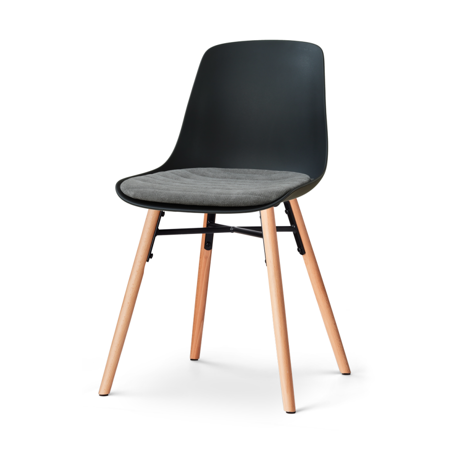 Nena-Liv eetkamerstoel zwart met zeegrijs zitkussen - houten onderstel Nena-Liv eetkamerstoel zwart met zeegrijs zitkussen - houten onderstel afbeelding 1