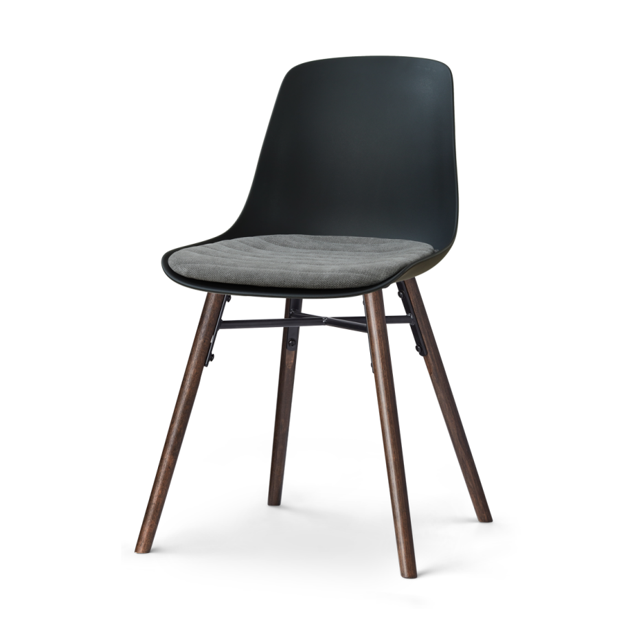 Nena-Liv eetkamerstoel zwart met zeegrijs zitkussen - walnoot houten onderstel Nena-Liv eetkamerstoel zwart met zeegrijs zitkussen - walnoot houten onderstel afbeelding 1