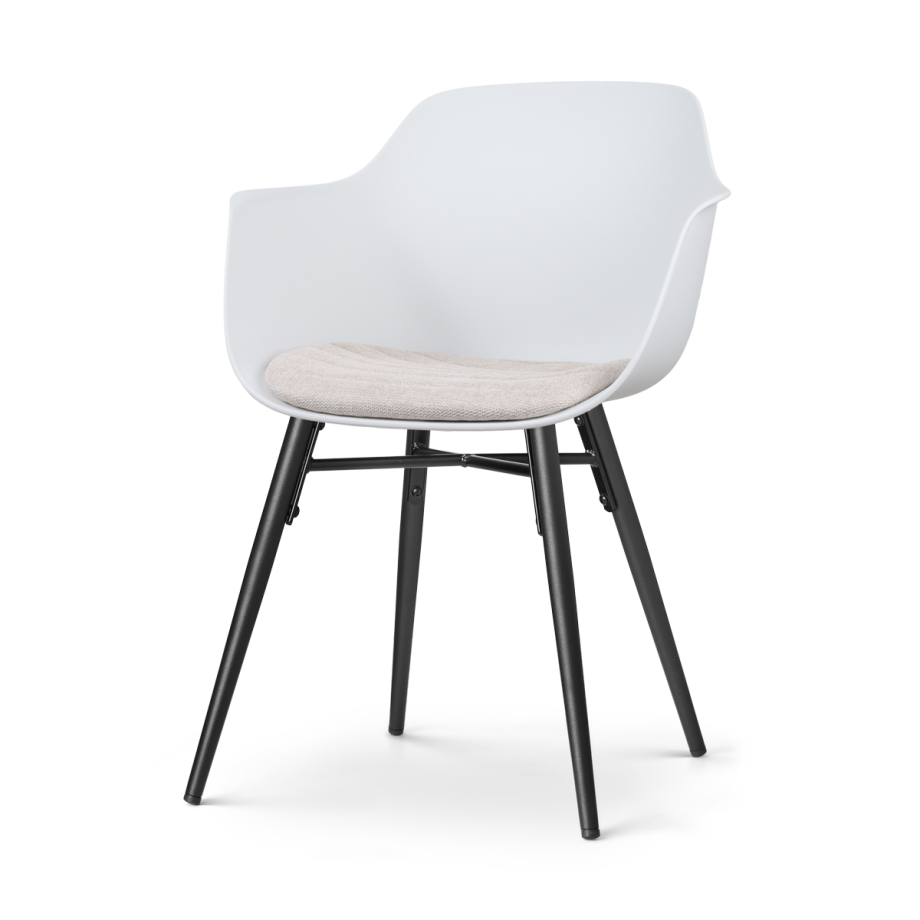 Nena-Liz eetkamerstoel wit met beige zitkussen - zwart houten onderstel Nena-Liz eetkamerstoel wit met beige zitkussen - zwart houten onderstel afbeelding 1