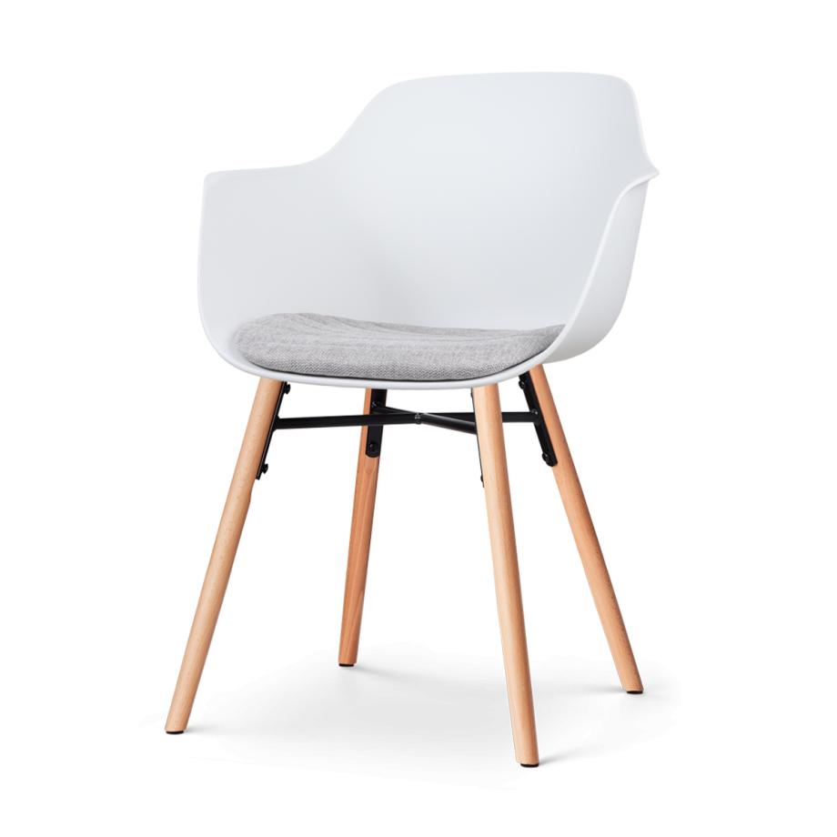 Nena-Liz eetkamerstoel wit met lichtgrijs zitkussen - houten onderstel afbeelding 1