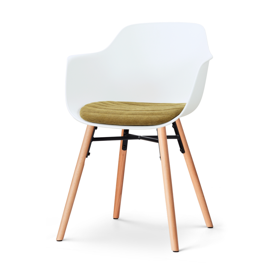 Nena-Liz eetkamerstoel wit met mosgroen zitkussen - houten onderstel afbeelding 1