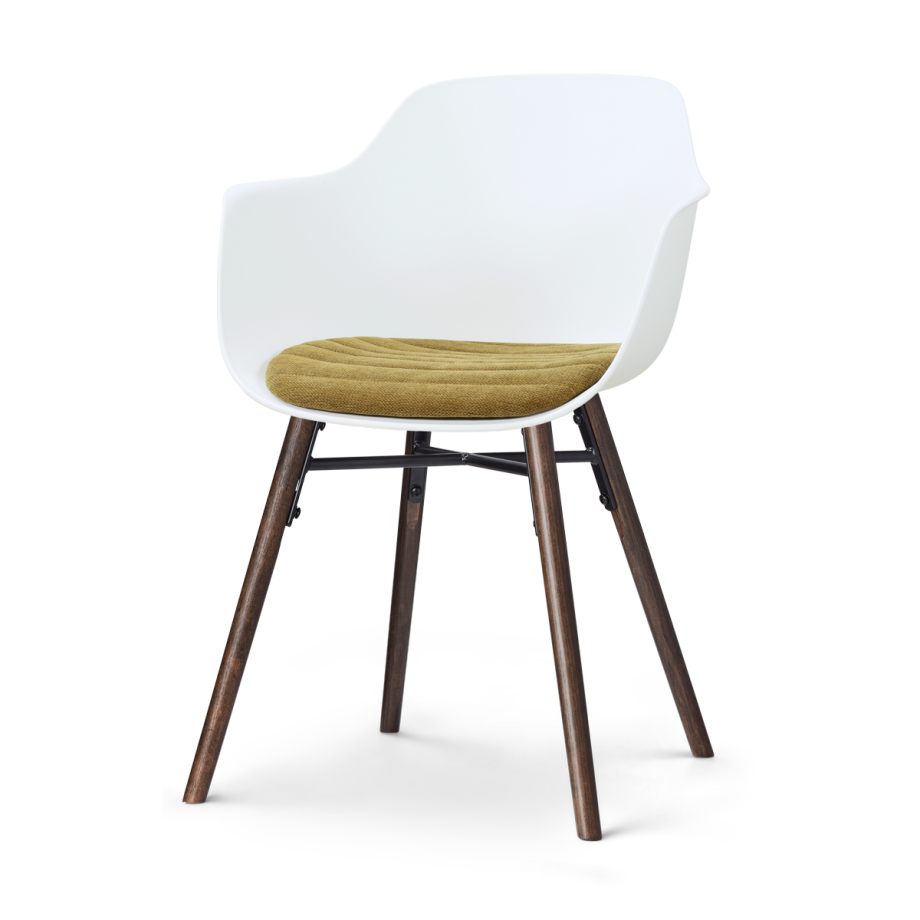 Nena-Liz eetkamerstoel wit met mosgroen zitkussen - walnoot houten onderstel afbeelding 1