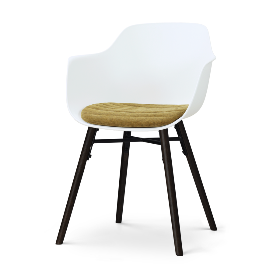 Nena-Liz eetkamerstoel wit met mosgroen zitkussen - zwart houten onderstel afbeelding 1