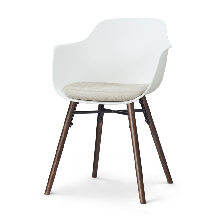 Nena-Liz eetkamerstoel wit met naturelbeige zitkussen - walnoot houten onderstel afbeelding 1