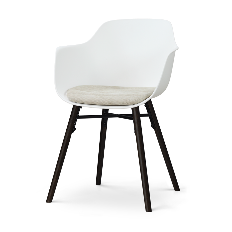 Nena-Liz eetkamerstoel wit met naturelbeige zitkussen - zwart houten onderstel afbeelding 1
