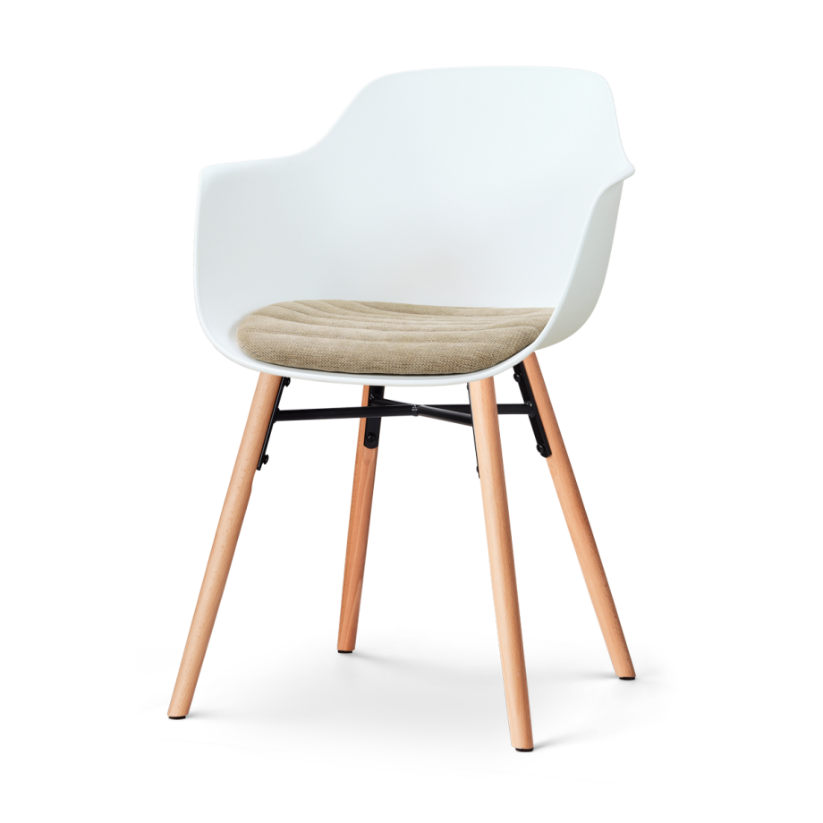 Nena-Liz eetkamerstoel wit met nougatbruin zitkussen - houten onderstel afbeelding 1