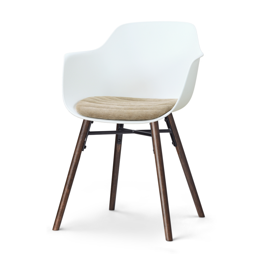 Nena-Liz eetkamerstoel wit met nougatbruin zitkussen - walnoot houten onderstel afbeelding 1