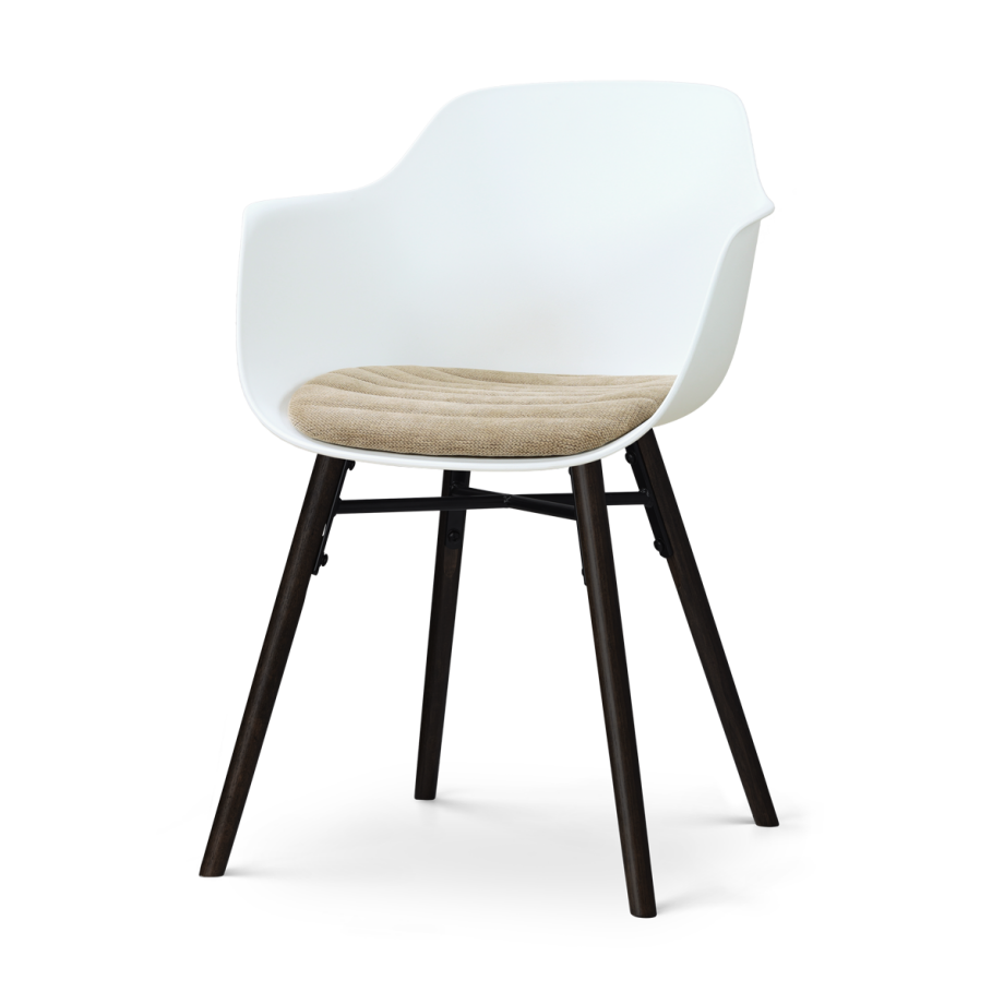 Nena-Liz eetkamerstoel wit met nougatbruin zitkussen - zwart houten onderstel afbeelding 1
