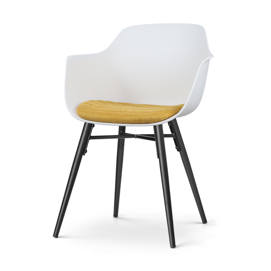 Nena-Liz eetkamerstoel wit met okergeel zitkussen - zwart houten onderstel Nena-Liz eetkamerstoel wit met okergeel zitkussen - zwart houten onderstel afbeelding 1