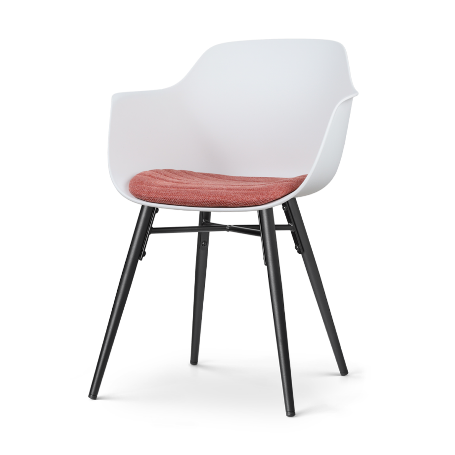 Nena-Liz eetkamerstoel wit met terracotta rood zitkussen - zwart houten onderstel Nena-Liz eetkamerstoel wit met terracotta rood zitkussen - zwart houten onderstel afbeelding 1