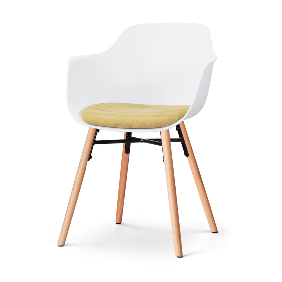 Nena-Liz eetkamerstoel wit met warm oker zitkussen - houten onderstel afbeelding 1