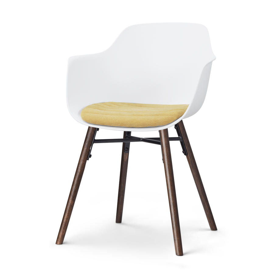 Nena-Liz eetkamerstoel wit met warm oker zitkussen - walnoot houten onderstel afbeelding 1