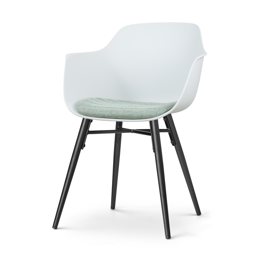 Nena-Liz eetkamerstoel wit met zacht groen zitkussen - zwart houten onderstel afbeelding 1