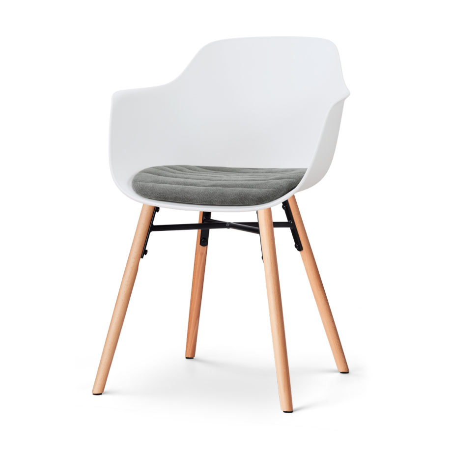 Nena-Liz eetkamerstoel wit met zeegrijs zitkussen - houten onderstel afbeelding 1