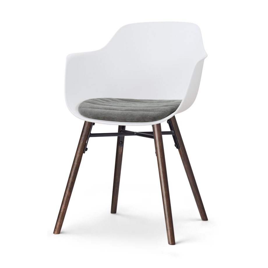 Nena-Liz eetkamerstoel wit met zeegrijs zitkussen - walnoot houten onderstel afbeelding 1