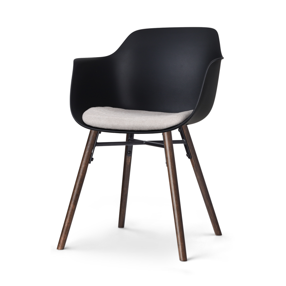 Nena-Liz eetkamerstoel zwart met beige zitkussen - walnoot houten onderstel Nena-Liz eetkamerstoel zwart met beige zitkussen - walnoot houten onderstel afbeelding 1