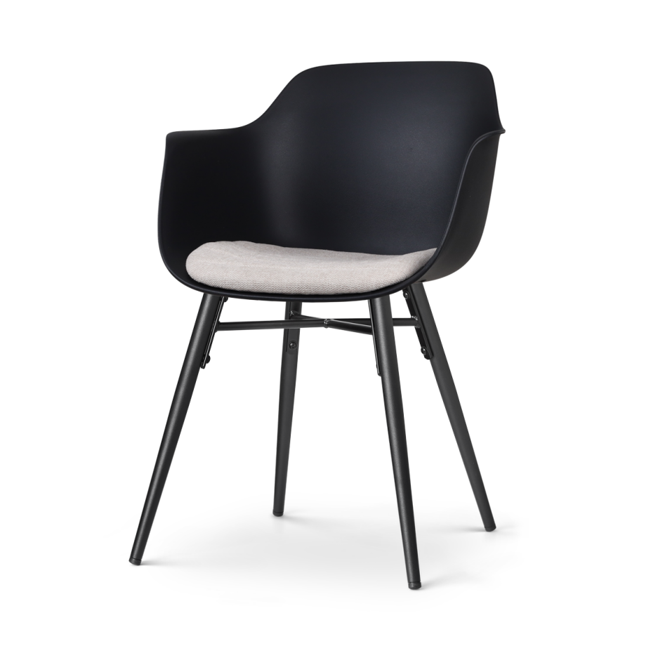 Nena-Liz eetkamerstoel zwart met beige zitkussen - zwart houten onderstel Nena-Liz eetkamerstoel zwart met beige zitkussen - zwart houten onderstel afbeelding 1