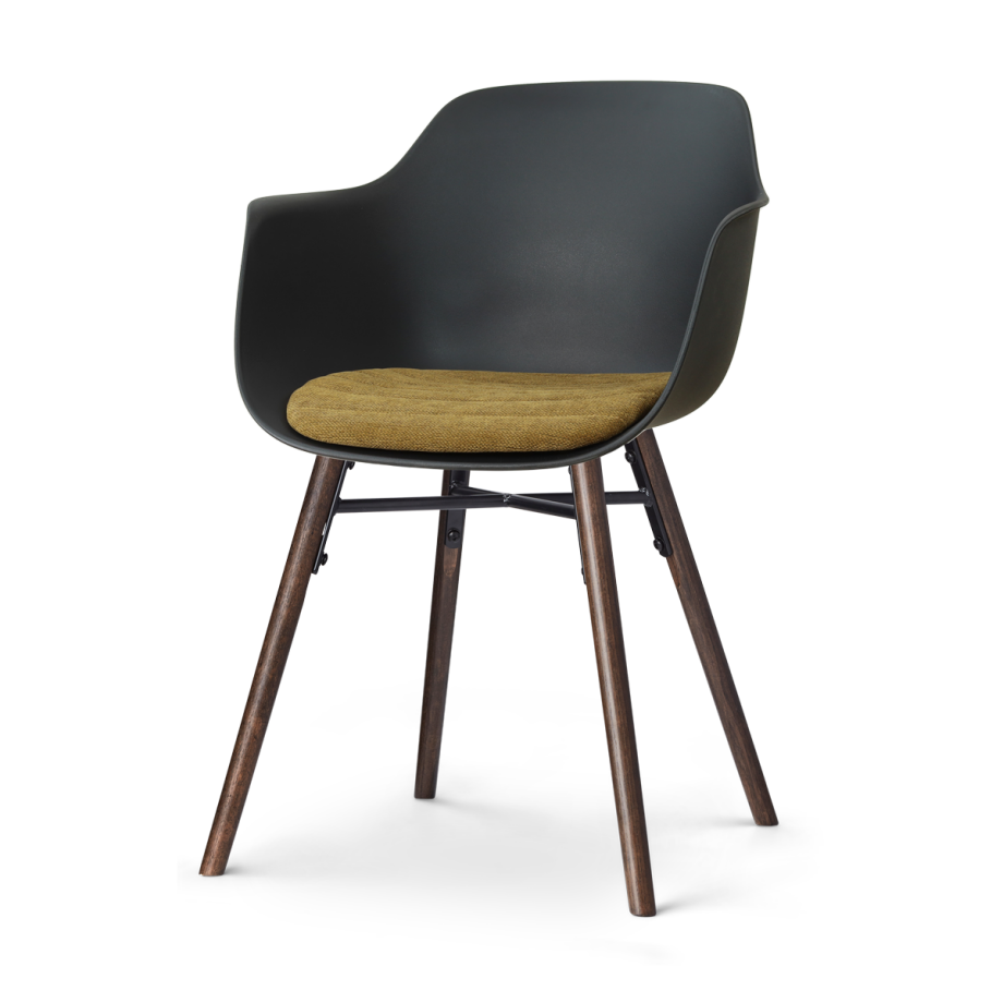 Nena-Liz eetkamerstoel zwart met mosgroen zitkussen - walnoot houten onderstel afbeelding 1