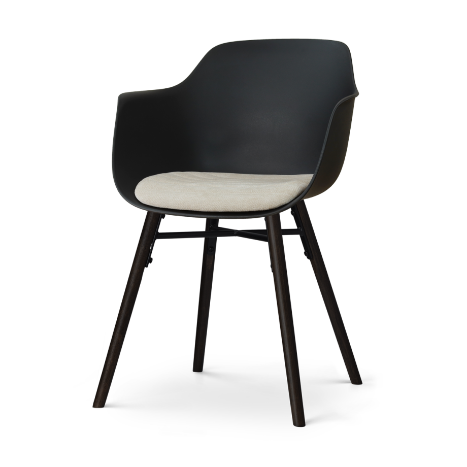 Nena-Liz eetkamerstoel zwart met naturelbeige zitkussen - zwart houten onderstel afbeelding 1