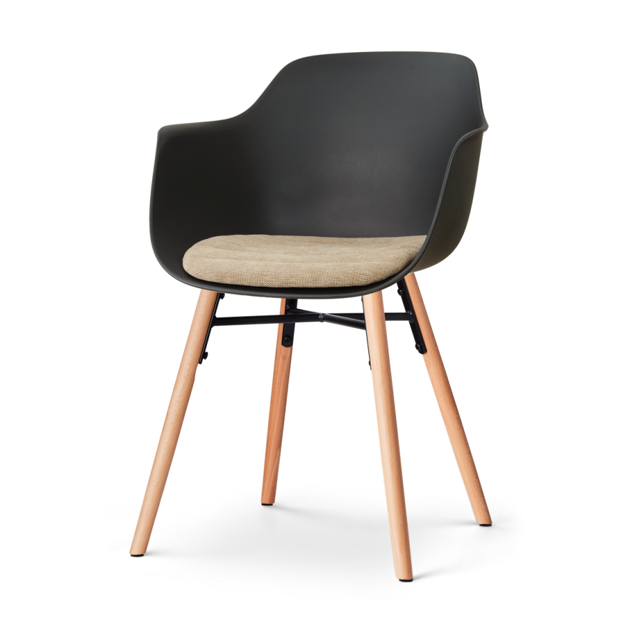 Nena-Liz eetkamerstoel zwart met nougatbruin zitkussen - houten onderstel afbeelding 1