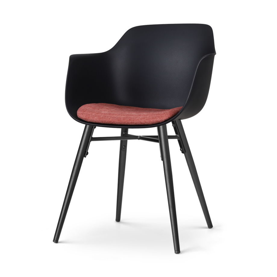 Nena-Liz eetkamerstoel zwart met terracotta rood zitkussen - zwart houten onderstel Nena-Liz eetkamerstoel zwart met terracotta rood zitkussen - zwart houten onderstel afbeelding 1