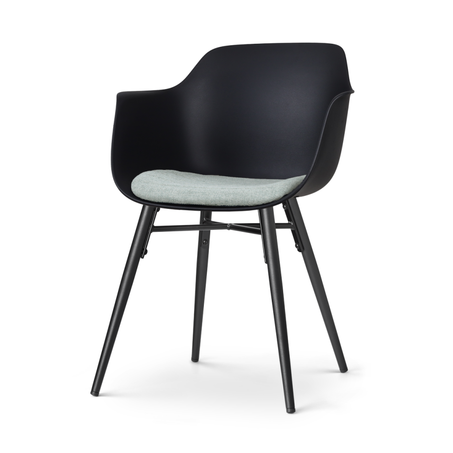 Nena-Liz eetkamerstoel zwart met zacht groen zitkussen - zwart houten onderstel Nena-Liz eetkamerstoel zwart met zacht groen zitkussen - zwart houten onderstel afbeelding 1