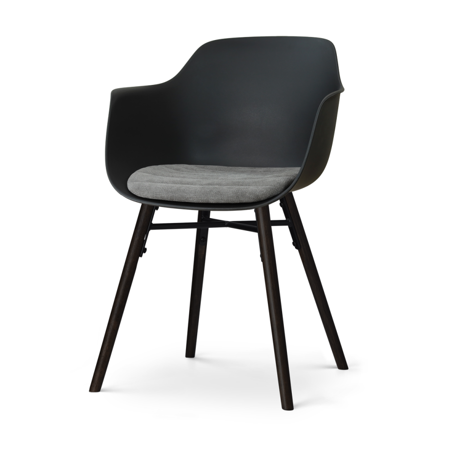 Nena-Liz eetkamerstoel zwart met zeegrijs zitkussen - zwart houten onderstel afbeelding 1