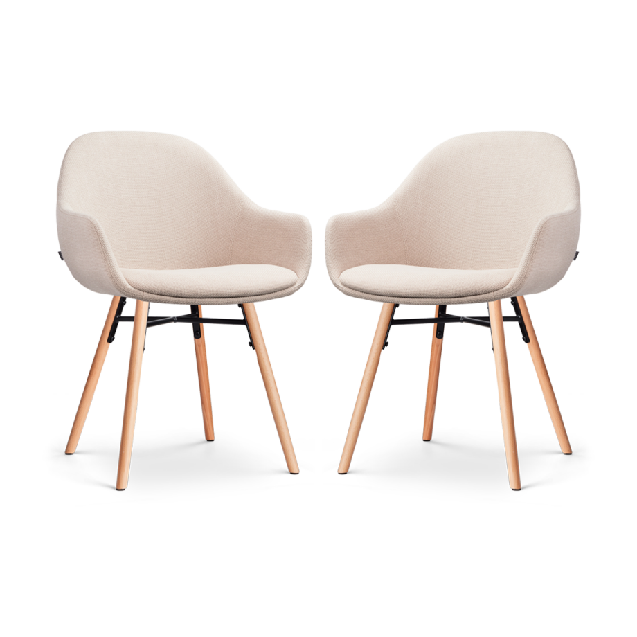 Nena-Mae eetkamerstoel beige - houten onderstel - set van 2 Nena-Mae eetkamerstoel beige - houten onderstel - set van 2 afbeelding 1