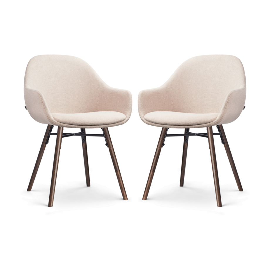 Nena-Mae eetkamerstoel beige - walnoot houten onderstel - set van 2 afbeelding 1