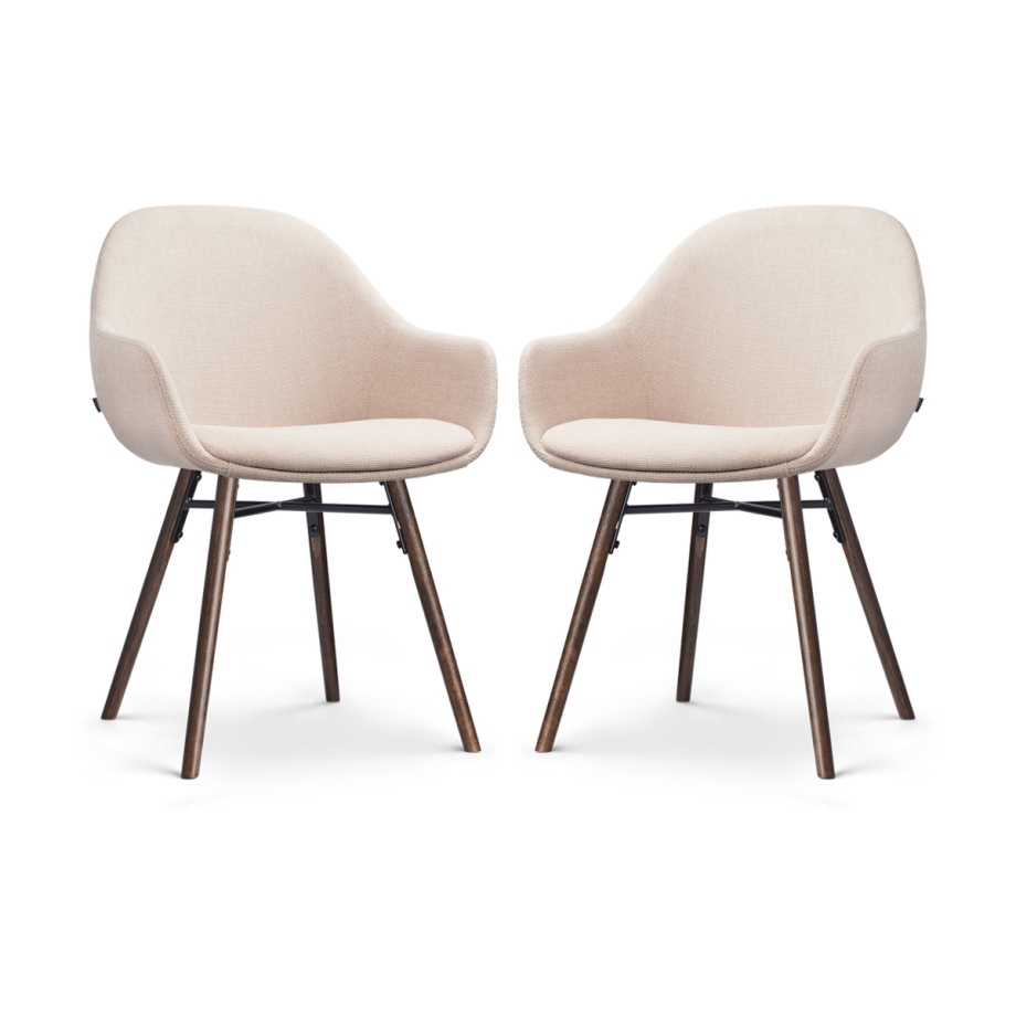 Nena-Mae eetkamerstoel beige - walnoot houten onderstel - set van 2 afbeelding 1