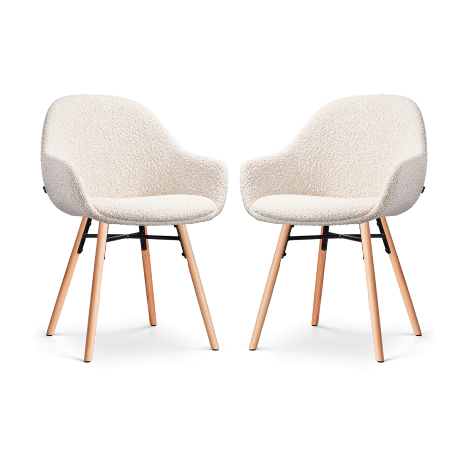 Nena-Mae eetkamerstoel bouclé beige - houten onderstel - set van 2 afbeelding 1