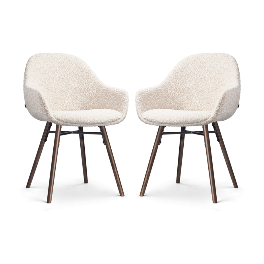 Nena-Mae eetkamerstoel bouclé beige - walnoot houten onderstel - set van 2 afbeelding 1