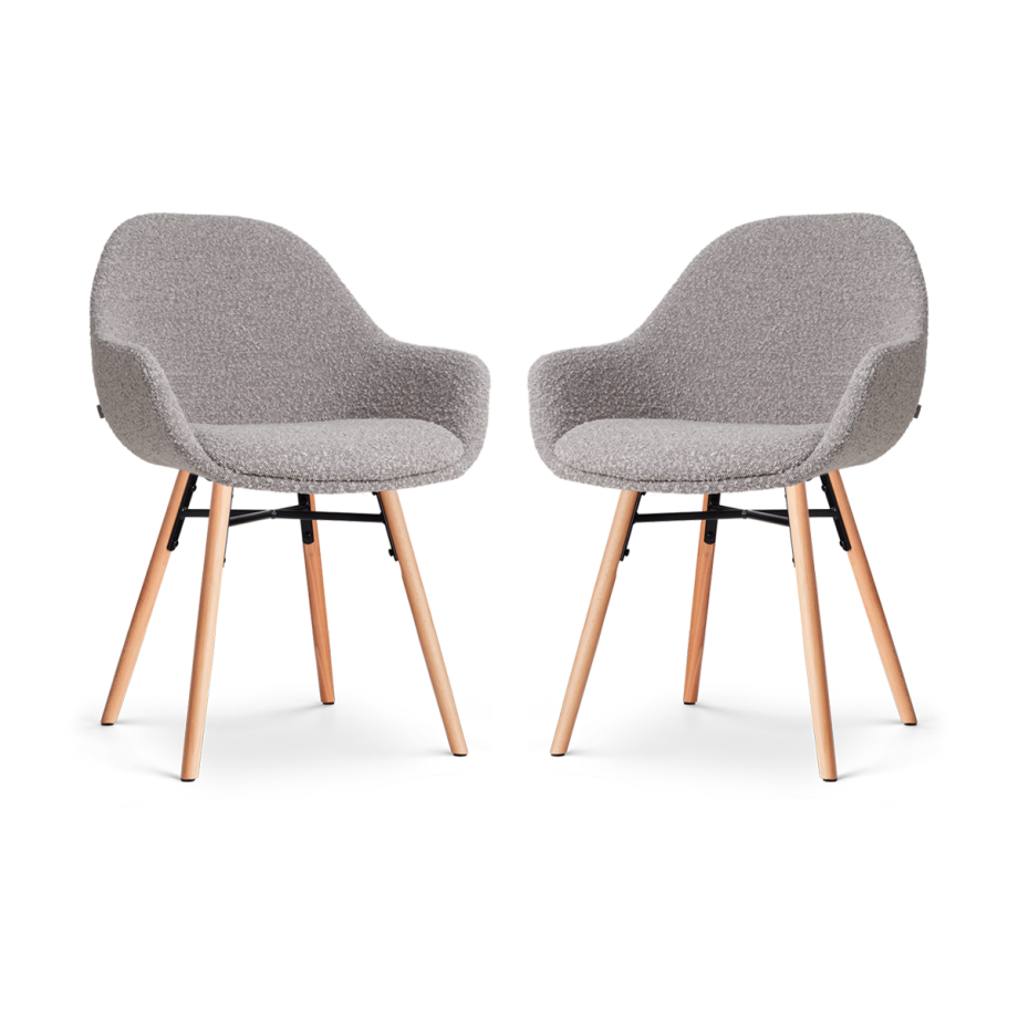 Nena-Mae eetkamerstoel bouclé taupe - houten onderstel - set van 2 Nena-Mae eetkamerstoel bouclé taupe - houten onderstel - set van 2 afbeelding 1