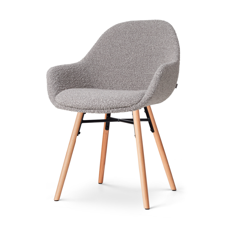 Nena-Mae eetkamerstoel bouclé taupe - houten onderstel Nena-Mae eetkamerstoel bouclé taupe - houten onderstel afbeelding 1