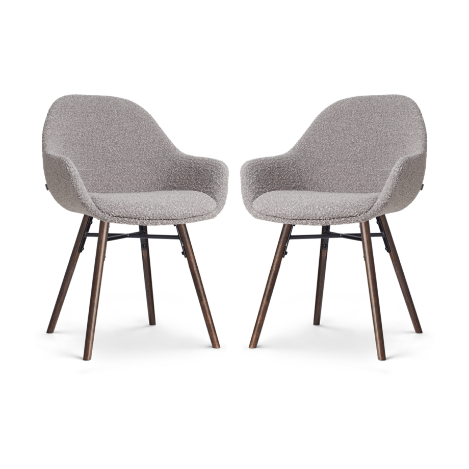 Nena-Mae eetkamerstoel bouclé taupe - walnoot houten onderstel - set van 2 Nena-Mae eetkamerstoel bouclé taupe - walnoot houten onderstel - set van 2 afbeelding 1