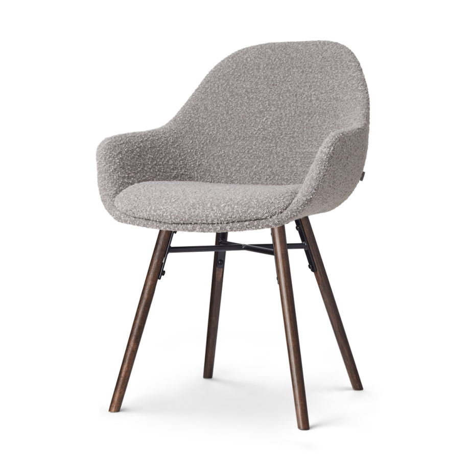 Nena-Mae eetkamerstoel bouclé taupe - walnoot houten onderstel Nena-Mae eetkamerstoel bouclé taupe - walnoot houten onderstel afbeelding 1