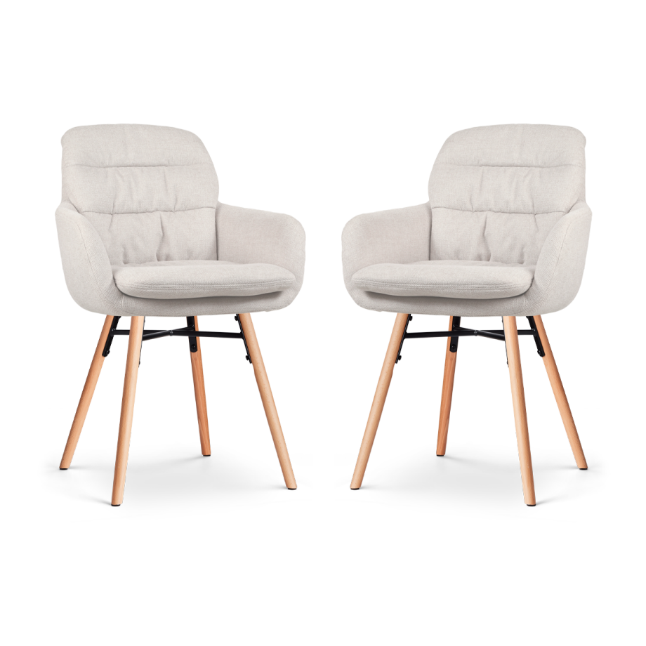 Nena-Mia eetkamerstoel beige - houten onderstel - set van 2 afbeelding 1