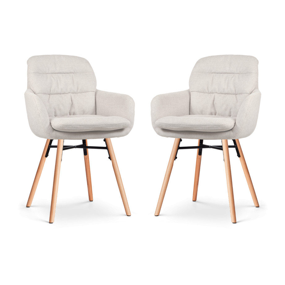 Nena-Mia eetkamerstoel beige - houten onderstel - set van 2 afbeelding 1