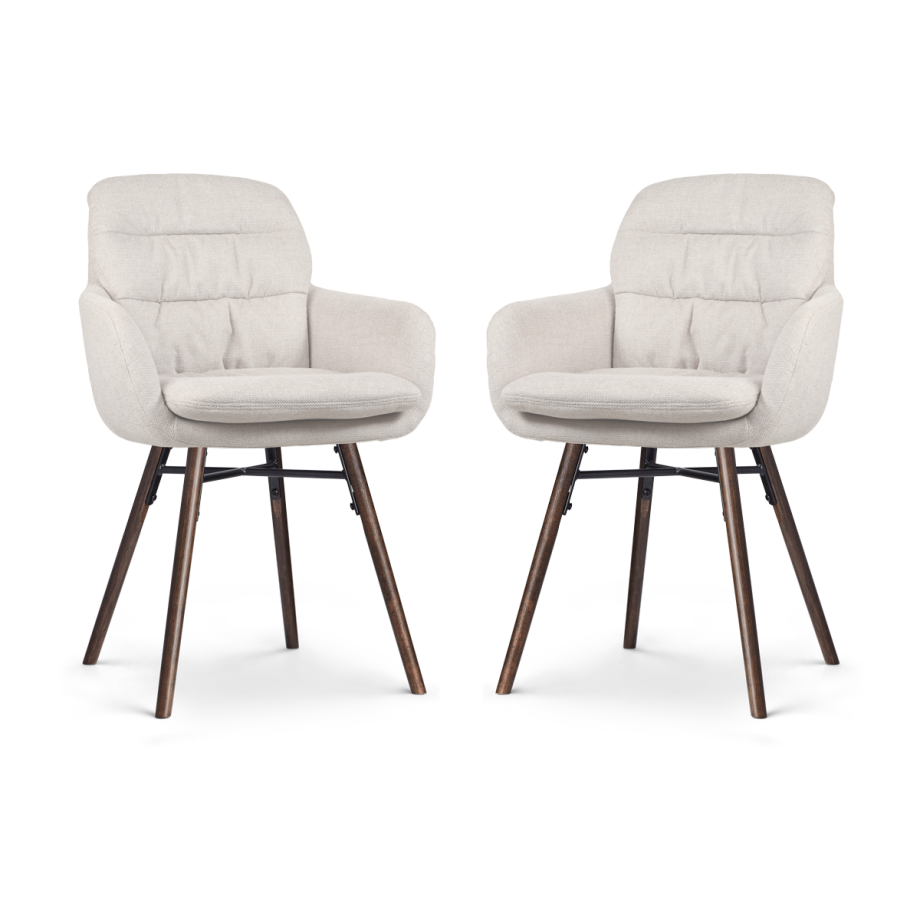 Nena-Mia eetkamerstoel beige - walnoot houten onderstel - set van 2 afbeelding 1